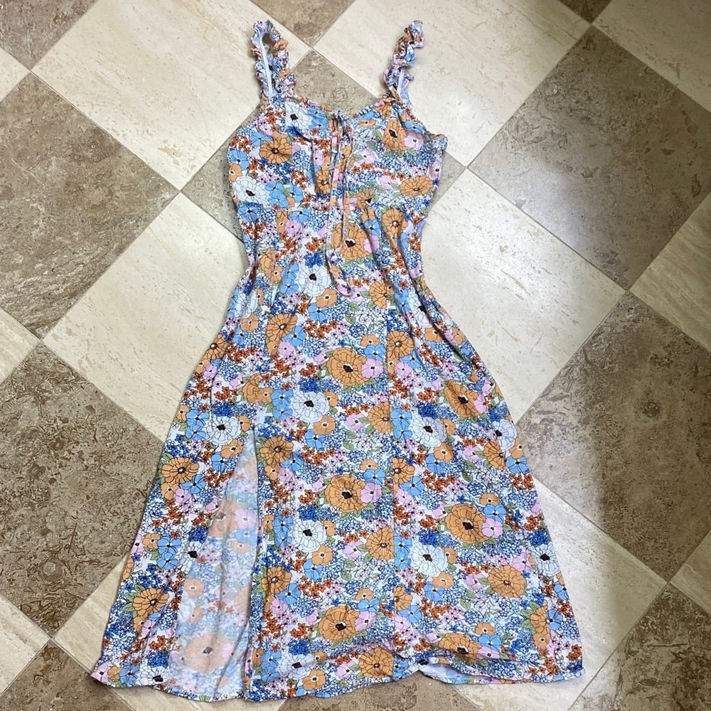 Japna Floral Blue and Tan Midi Dress